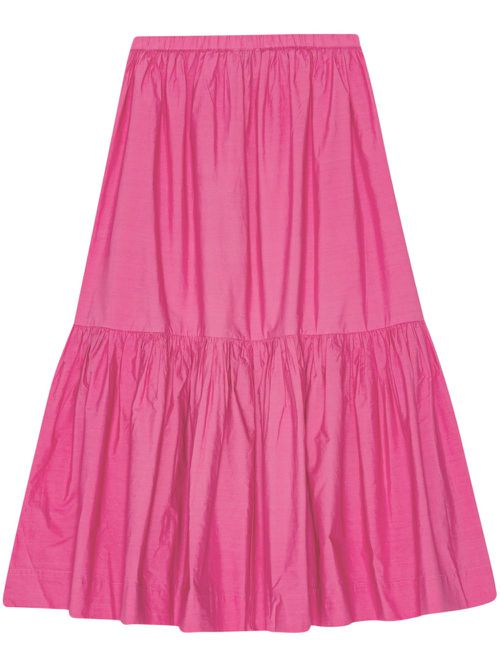 Ruffled organic-cotton midi skirt - Pink