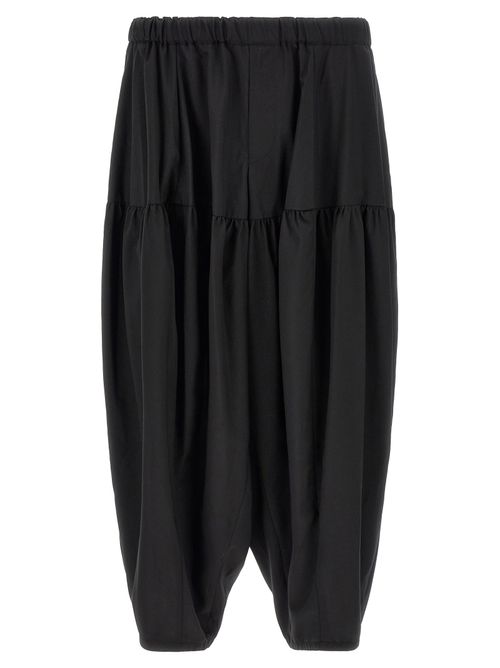 Barrel Leg Polyester Trousers — Black