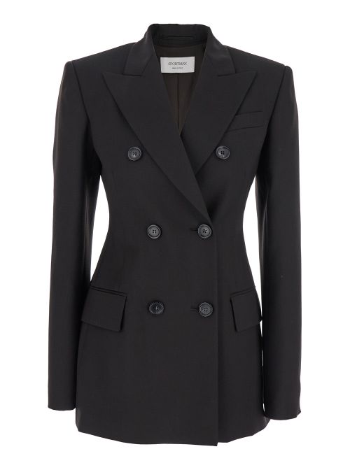 Virgin Wool Double-Breasted Blazer — Black