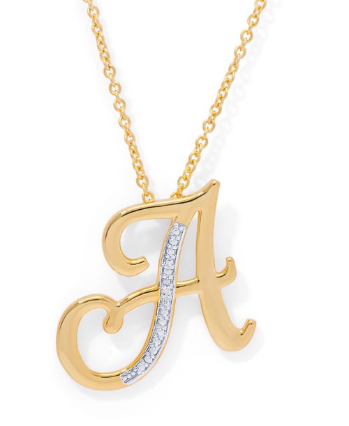 "Diamond Accent Initial Pendant Necklace 18"" in Gold Plate or Rose Gold Plate - Gold A"