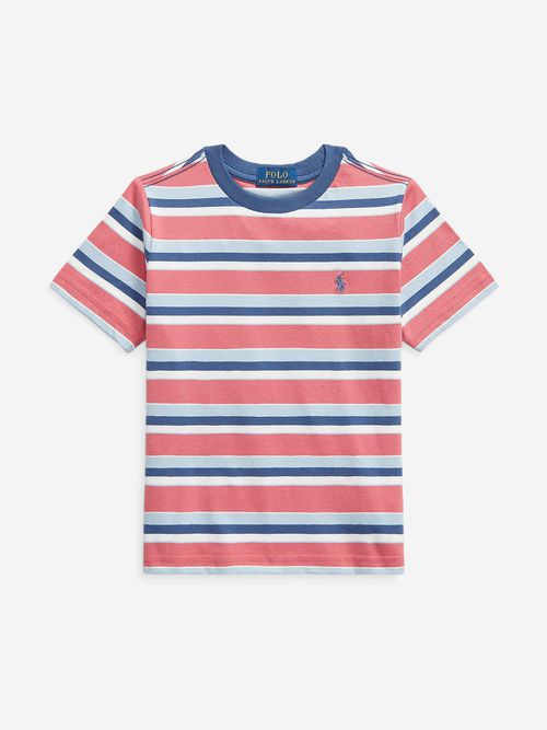 Boys Striped Logo T-Shirt in Pink 10 - 12 Years By Childsplay Clothing