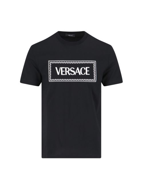 Black Crewneck T-shirt With Contrasting Logo Lettering Print In Cotton Man