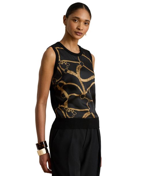 Women's Belting Print Sleeveless Sweater - Black Multi