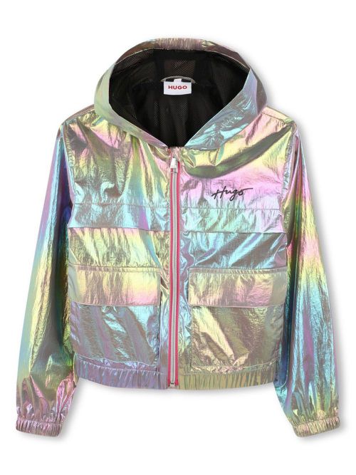Wrinkle iridescent hooded windbreaker - Blue