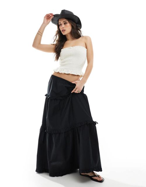 Monki tiered maxi skirt with ruffle details in black