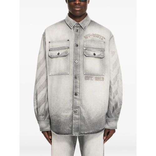 Diagonal Embroidery Faded Overshirt