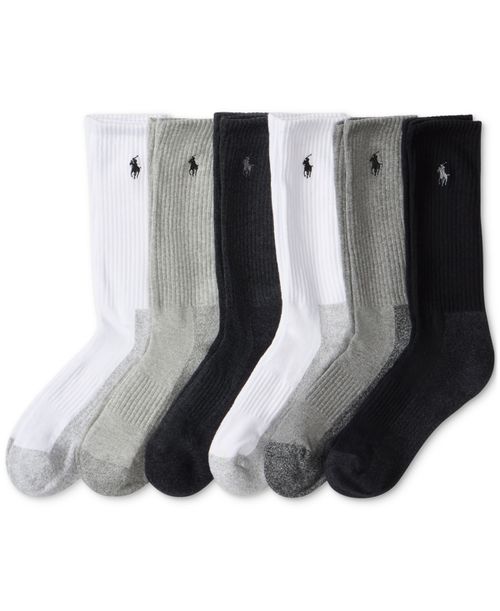Men's 6-Pk. Performance Crew Socks - White Assorted