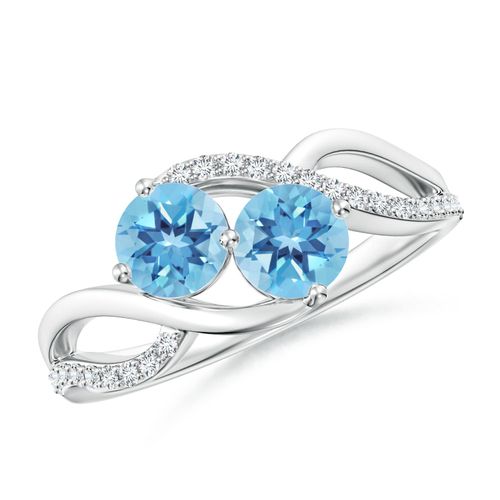 Angara 1.2 Carats Round Swiss Blue Topaz Two Stone Bypass Ring with Diamonds in Silver