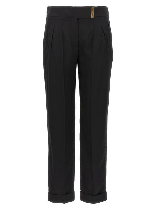 Viscose with Gold-Detail Closure Trousers — Black