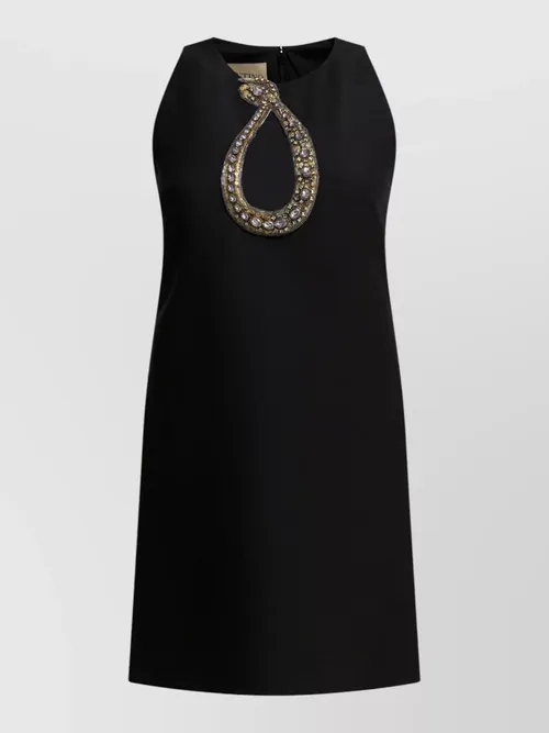 Valentino - flared sleeveless dress featuring embellished neckline