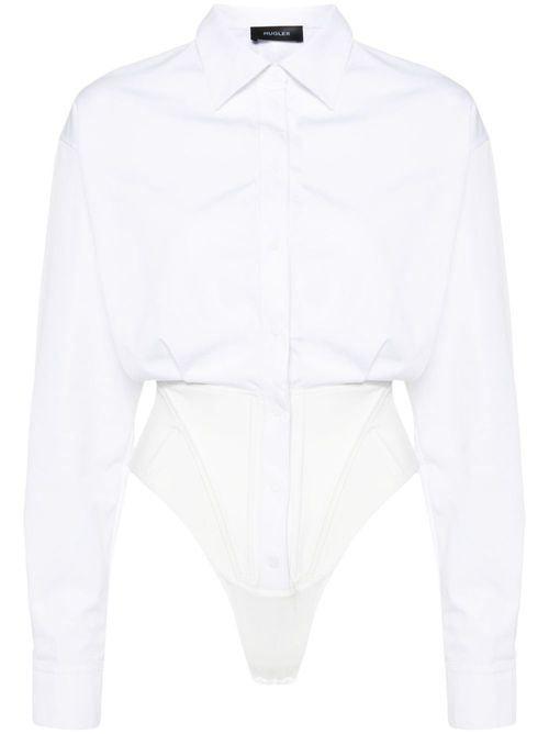 Pleat-detailing poplin bodysuit - White