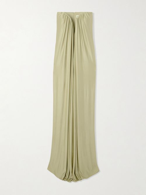 Olivienne Strapless Pleated Satin Gown - Green