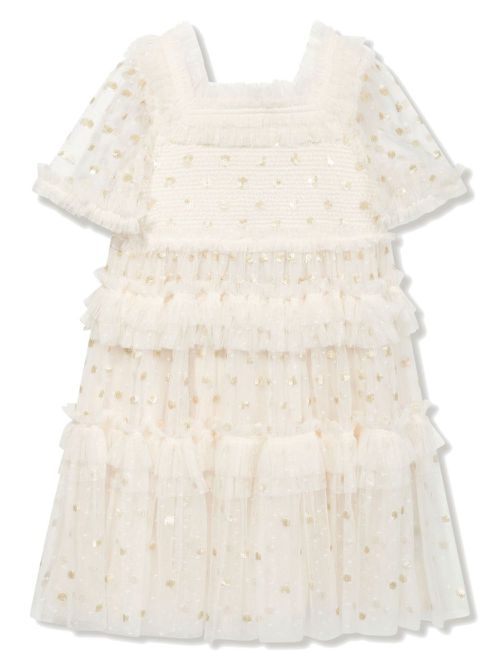 Polka-dot smocked tulle dress - Neutrals