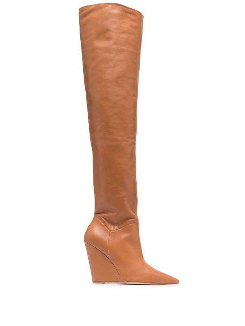 Pointed leather knee-high boots - Neutrals