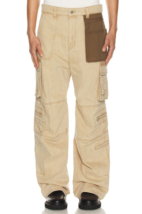 WE11DONE Washed Cargo Trousers in Beige - Brown. L also in M, S, XL/1X