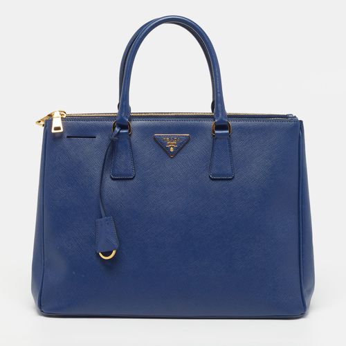 Prada Double Zip Large Navy Blue Saffiano Leather Tote