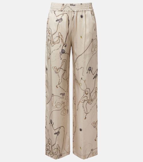 Printed silk satin pajama pants