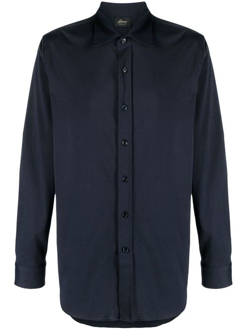 Spread-collar cotton shirt - Blue