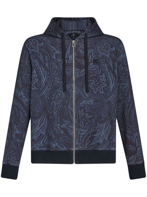 Paisley-print zip-up cotton hoodie - Blue