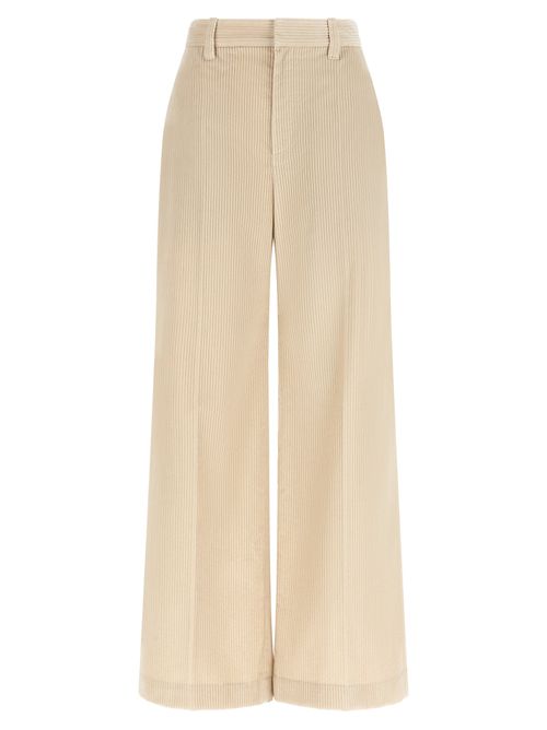 Wide-Leg Cotton Trousers — Beige