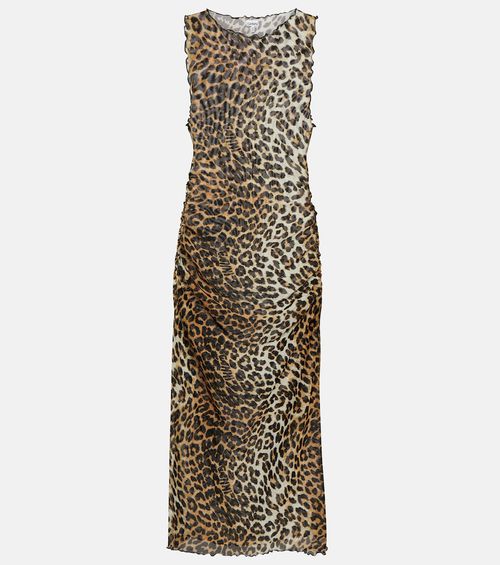 Leopard-print mesh midi dress