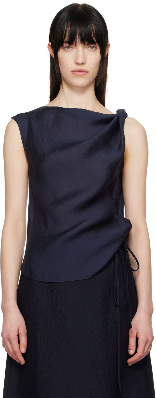 LE17SEPTEMBRE Navy Asymmetrical Draped Tank Top