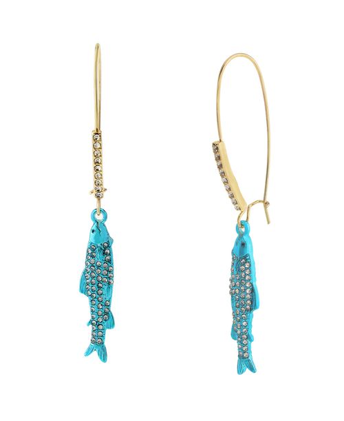 Faux Stone Girl Dinner Sardines Dangle Earrings - Blue/Gold