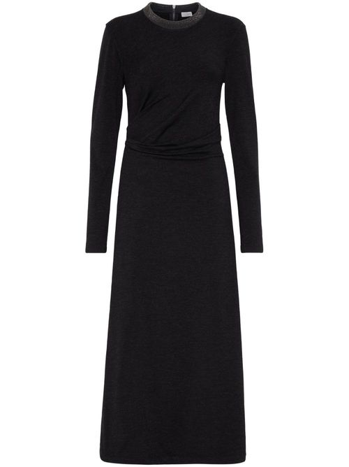 Monili-trim gathered dress - Black