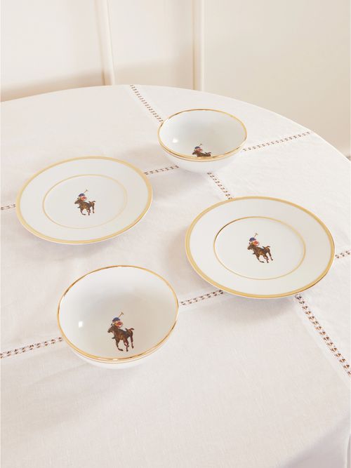 Lunar Set Of Four Gold-plated Porcelain Bowls And Dessert Plates