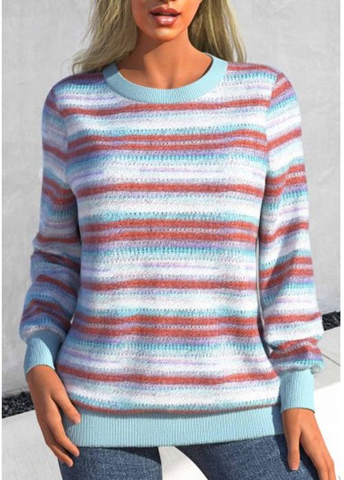 Modlily Light Blue Patchwork Long Sleeve Round Neck Sweatshirt