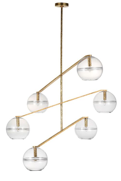 Polished Antique Brass Six Light Chandelier from the Lowing Collection