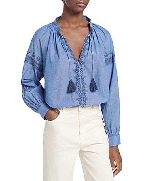 Anita Embroidered Split Neck Top