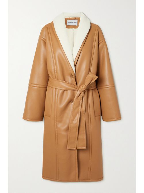 Dolores Belted Faux Shearling Coat - Brown