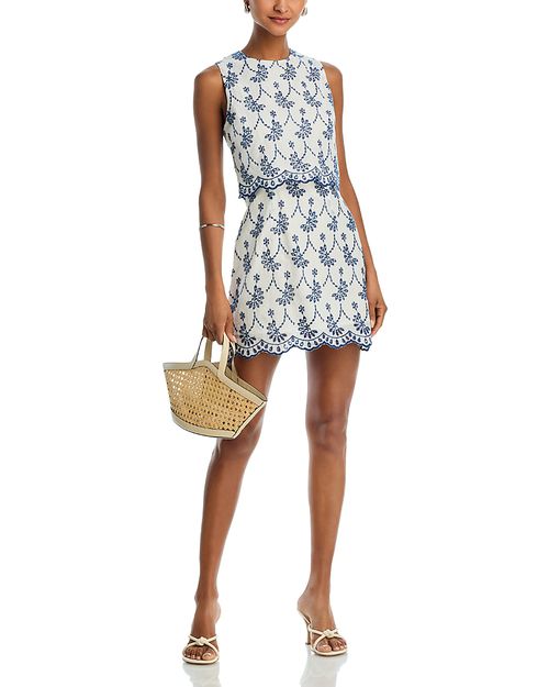 Embroidered Scalloped Mini Dress - Exclusive
