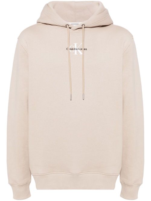 Logo-embroidered drawstring hoodie - Neutrals