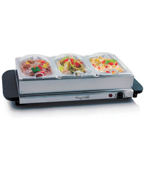3 Section Buffet Server Food Warmer - Silver