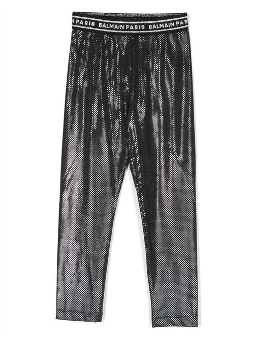Metallic-effect logo-waistband leggings - Black