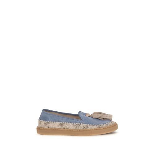 Tassel-Trimmed Suede Loafer — Blue