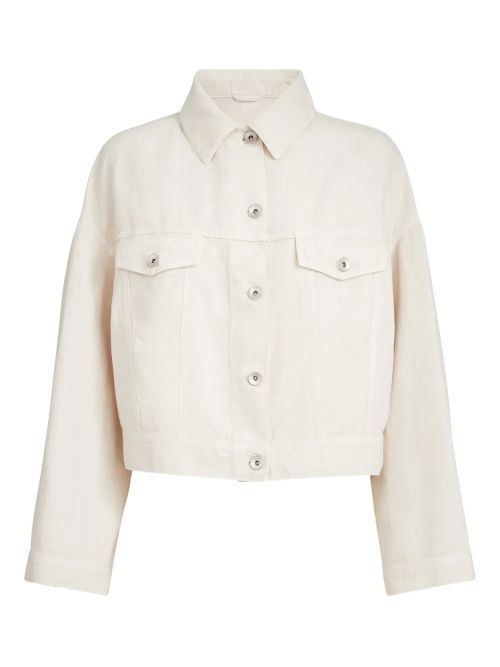 Monili-Embellished Button-Up Jacket — Chalk white