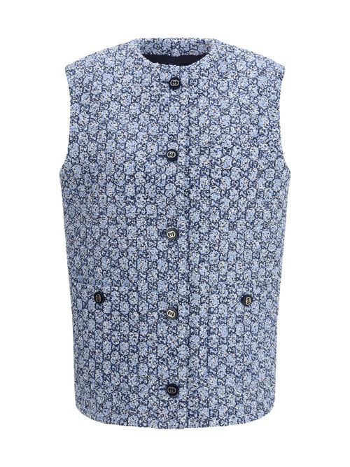 Logo-Embroidered GG Tweed Vest — Blue