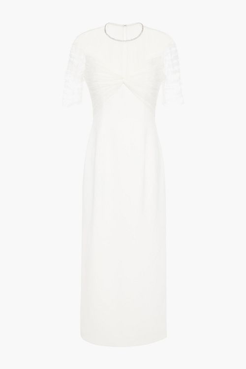Tulip crystal-embellished tulle-paneled crepe midi dress