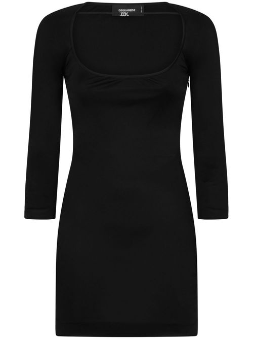Round-neck stretch-design minidress - Black