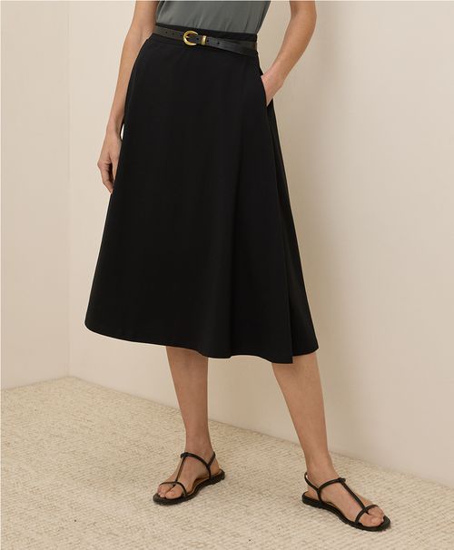 Women's Black Fit & Flare Midi Skirt