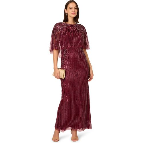 Adrianna Papell Womens Cape Bead Long Dress - Red