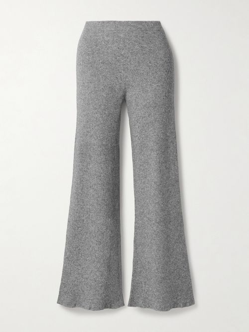 Delicash Ribbed Cashmere And Silk-blend Straight-leg Pants - Gray
