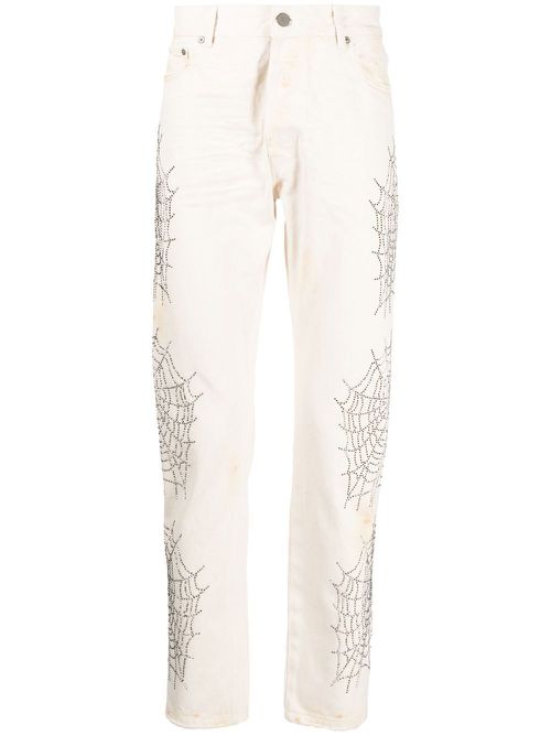 Gem embellished slim-cut jeans - White