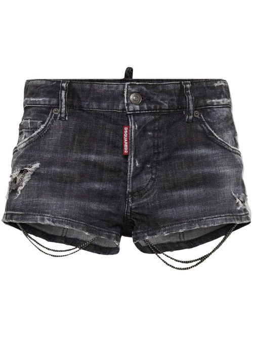 Chain-detail denim mini shorts - Black