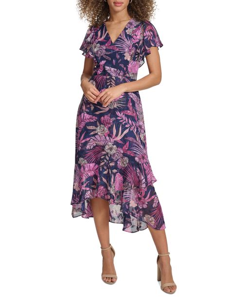 Kensie | Women's Printed Flutter-Sleeve Midi Dress - Navy Multi | Realry Kensie | Women's Printed Flutter-Sleeve Midi Dress - Navy Multi | Realry