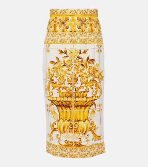 Majolica silk-blend midi skirt
