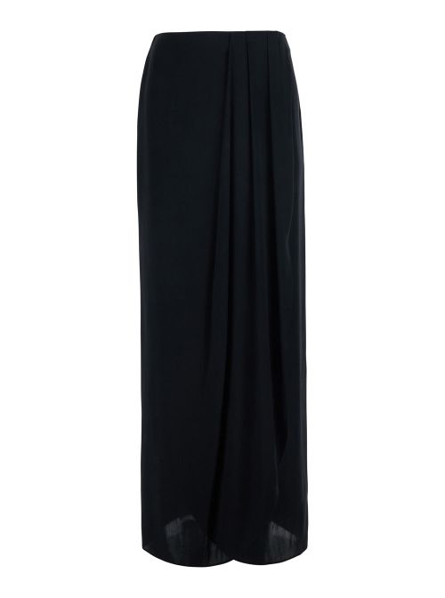 Silk-Acetate Midi Skirt — Black